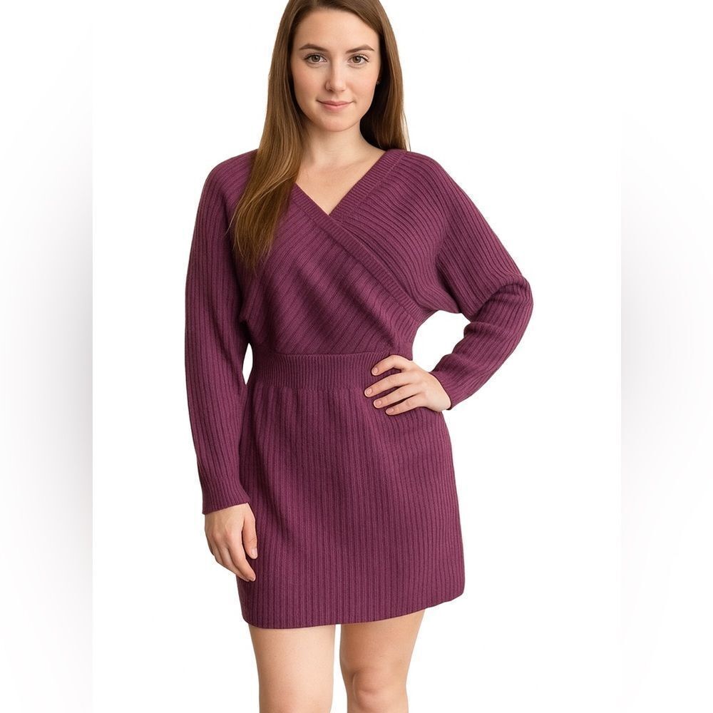 Commense Knit Dress Long Sleeve Mini Red Burgundy Knit SZ L NEW